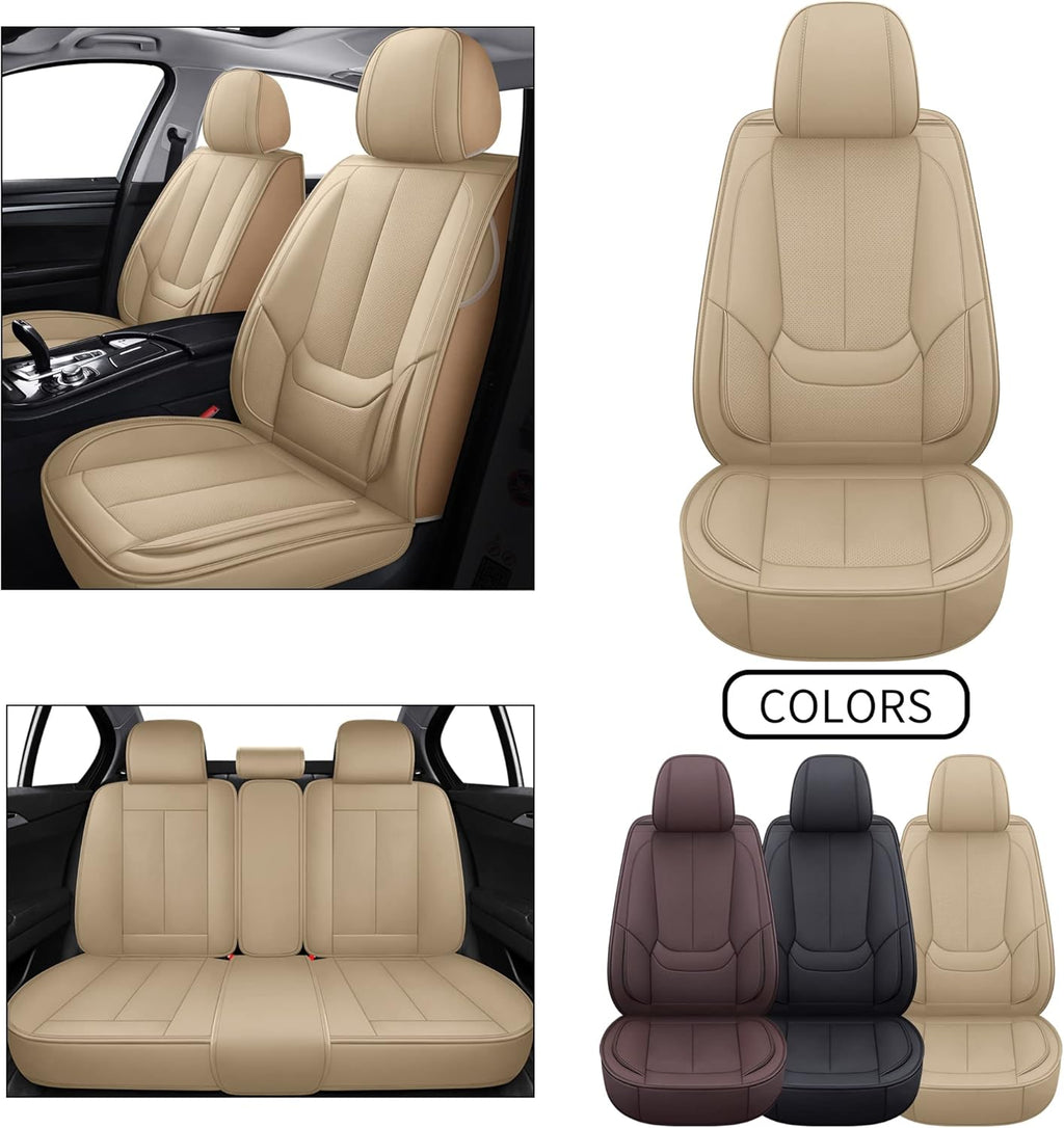 Beige Waterproof Faux Leather Full Set Auto Seat Cover P495748