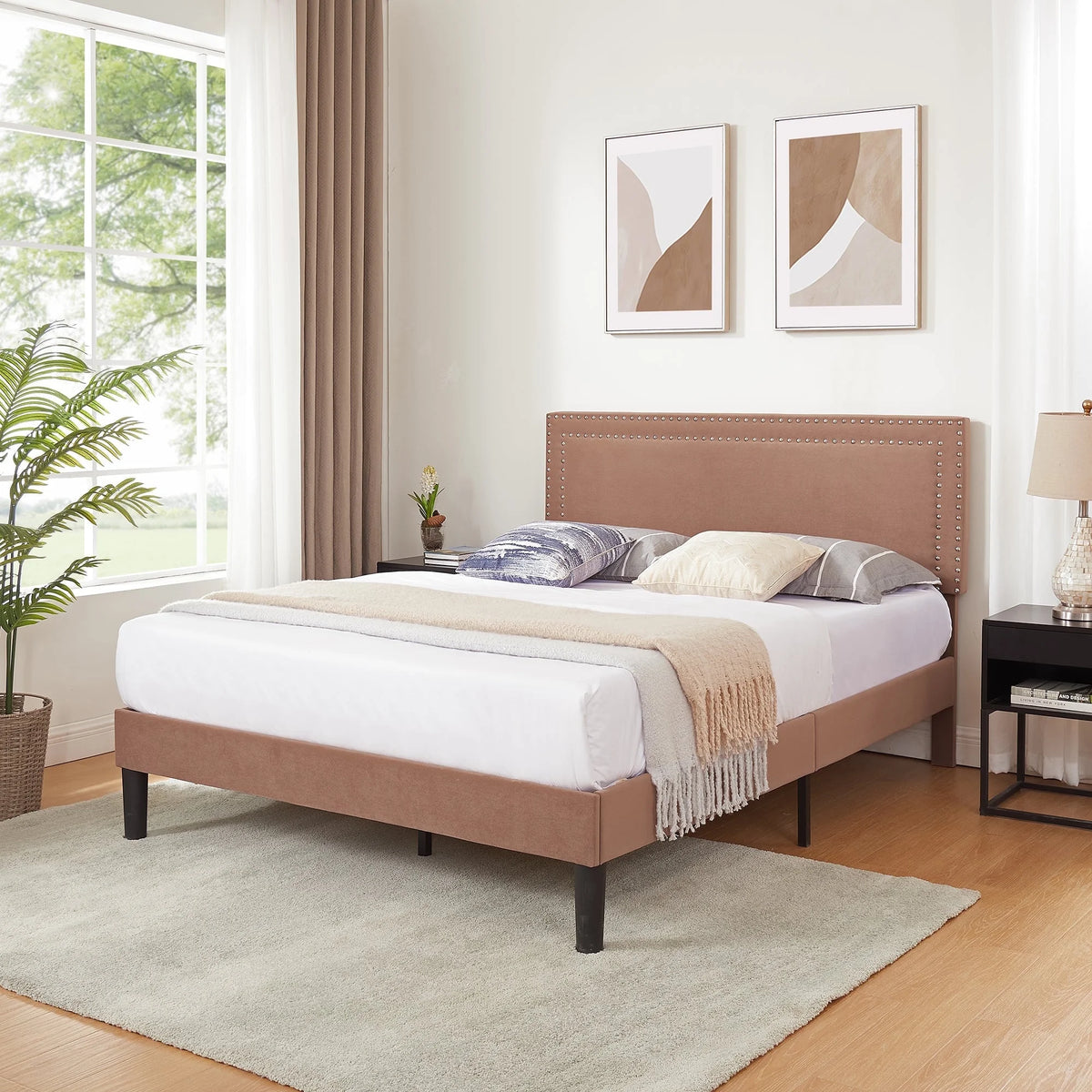 Queen Size Platform Bed Frame with Adjustable Upholstered Headboard E208