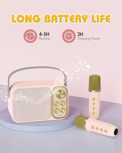 Mini Karaoke Machine with 2 Wireless Microphone, Portable Bluetooth Speaker F726