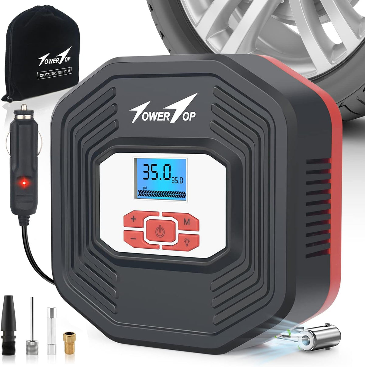 Portable 12V DC Air Compressor Tire Inflator 100PSI with Digital Pressure Gauge I808