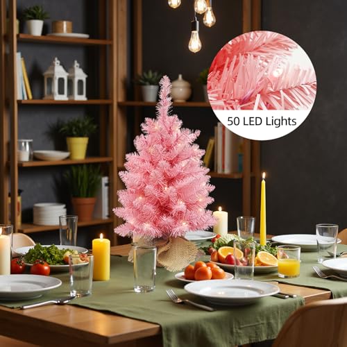2ft Pre Lit Artificial Mini Christmas Tree with 50 Warm LED Lights G2326