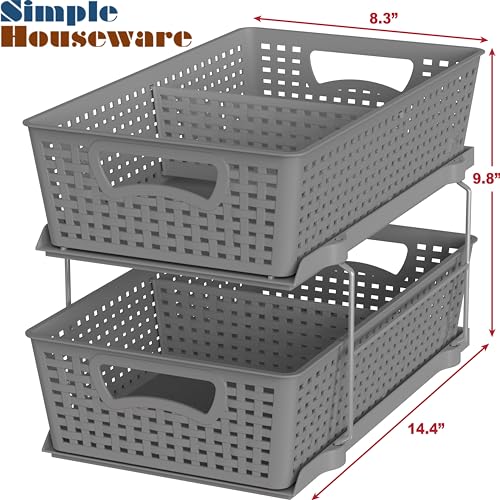 2 Tier Bathroom Organizer Tray Pull-Out Sliding Drawer Under-Sink Storage, Brown N347