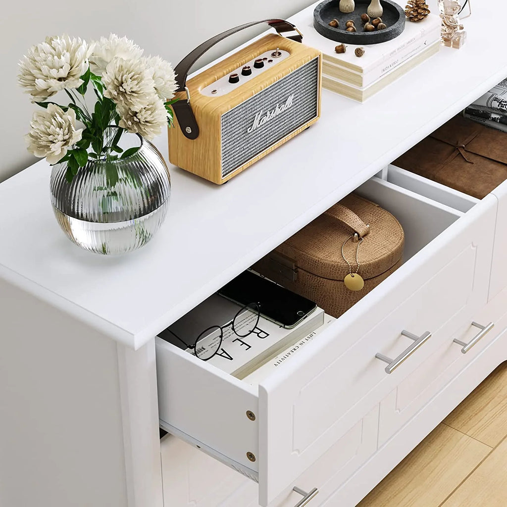 White Wood Dresser with Metal Handles T86491