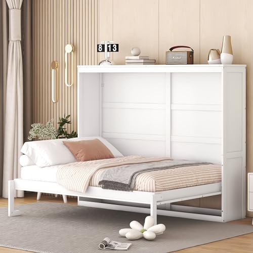White Solid Wood Queen Size Foldable Platform Bed Q607091