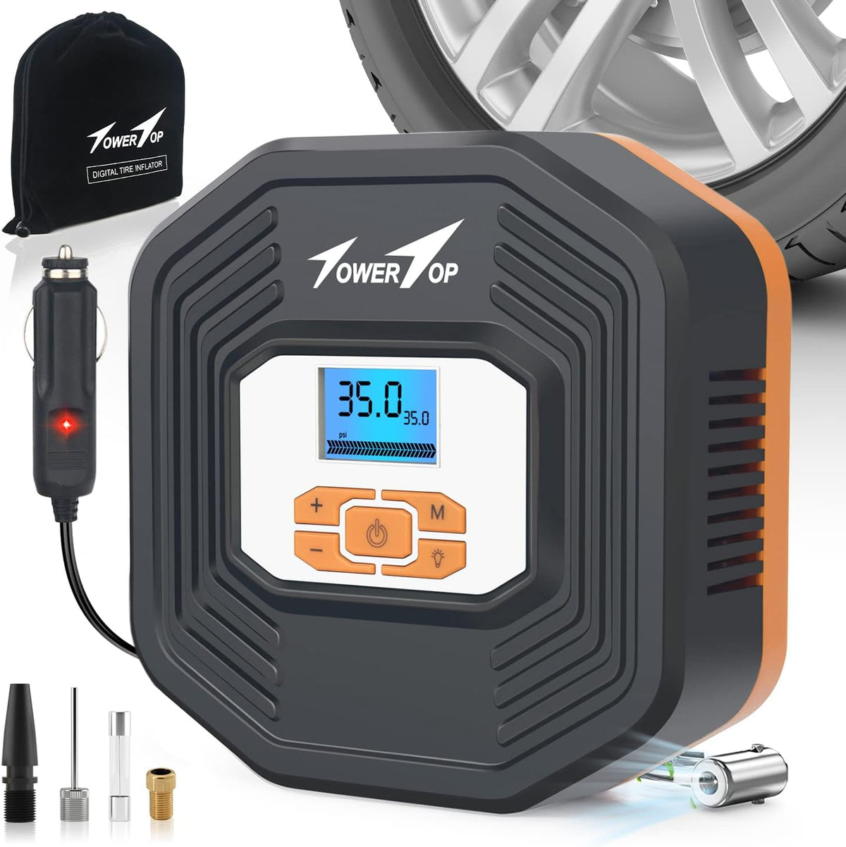 Portable 12V DC Air Compressor Tire Inflator 100PSI with Digital Pressure Gauge I808