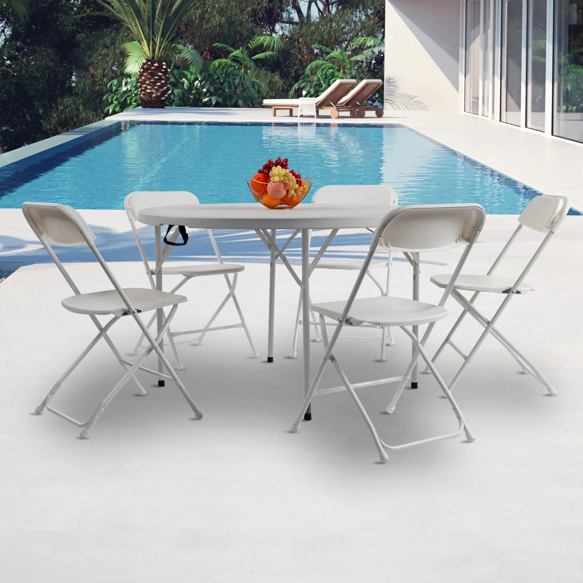 4 Ft White Round Folding Plastic Dining Table G760817