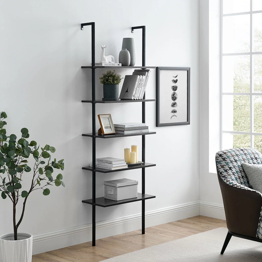 5 Tier Black Wall Mount Bookshelf Z24443
