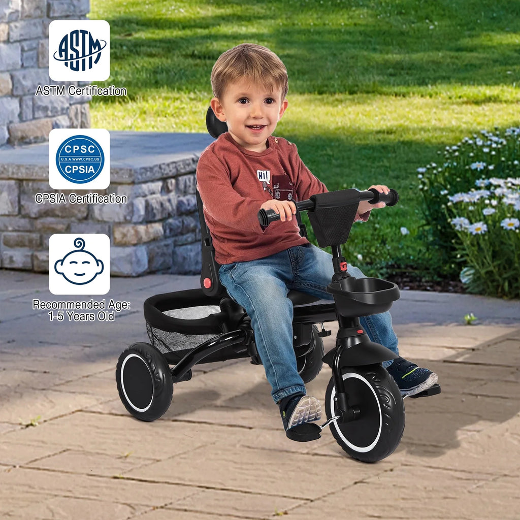 Folding Toddler Tricycle with Adjustable Canopy and Storage B26191