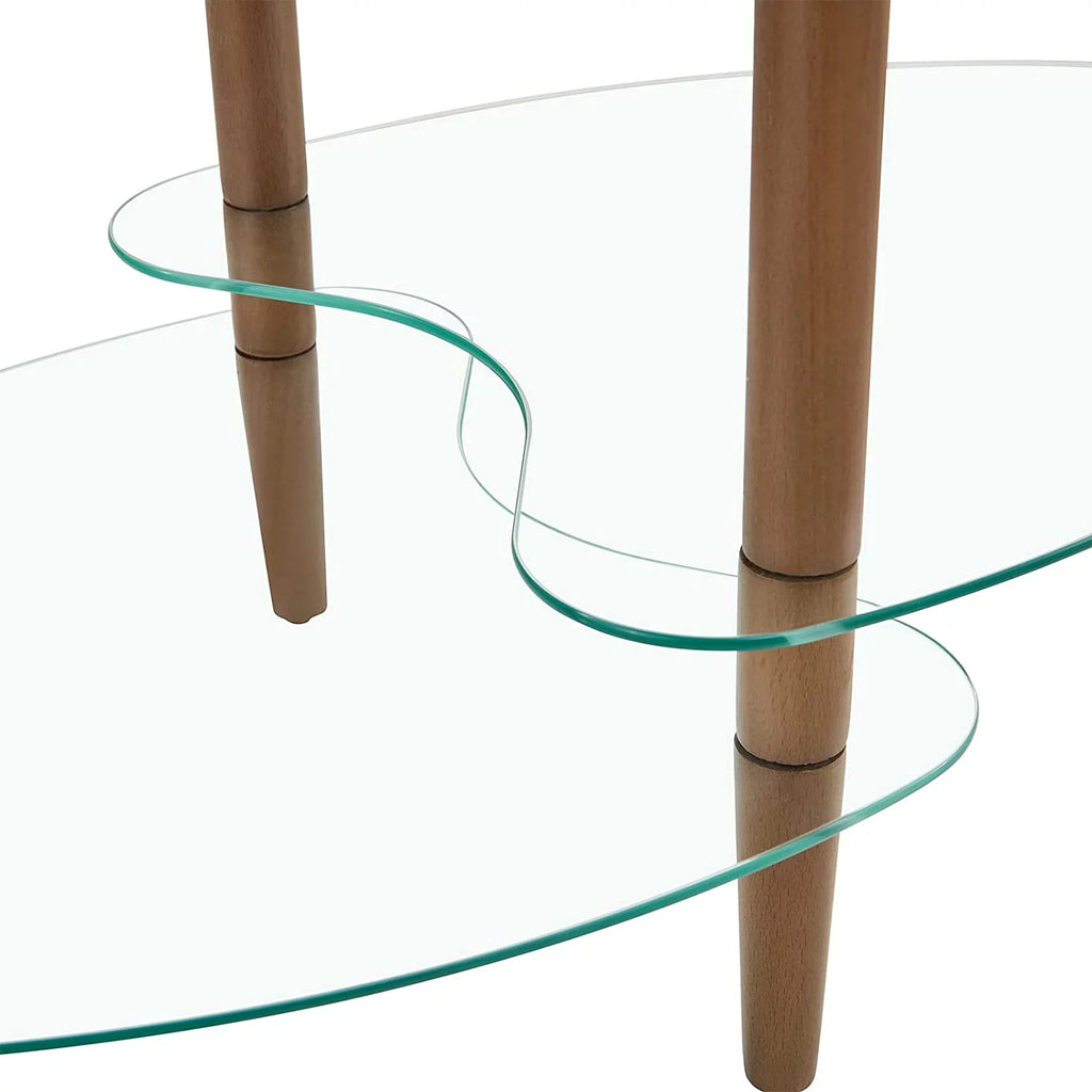 Oval Glass Coffee Table with Oak Wood Legs P931