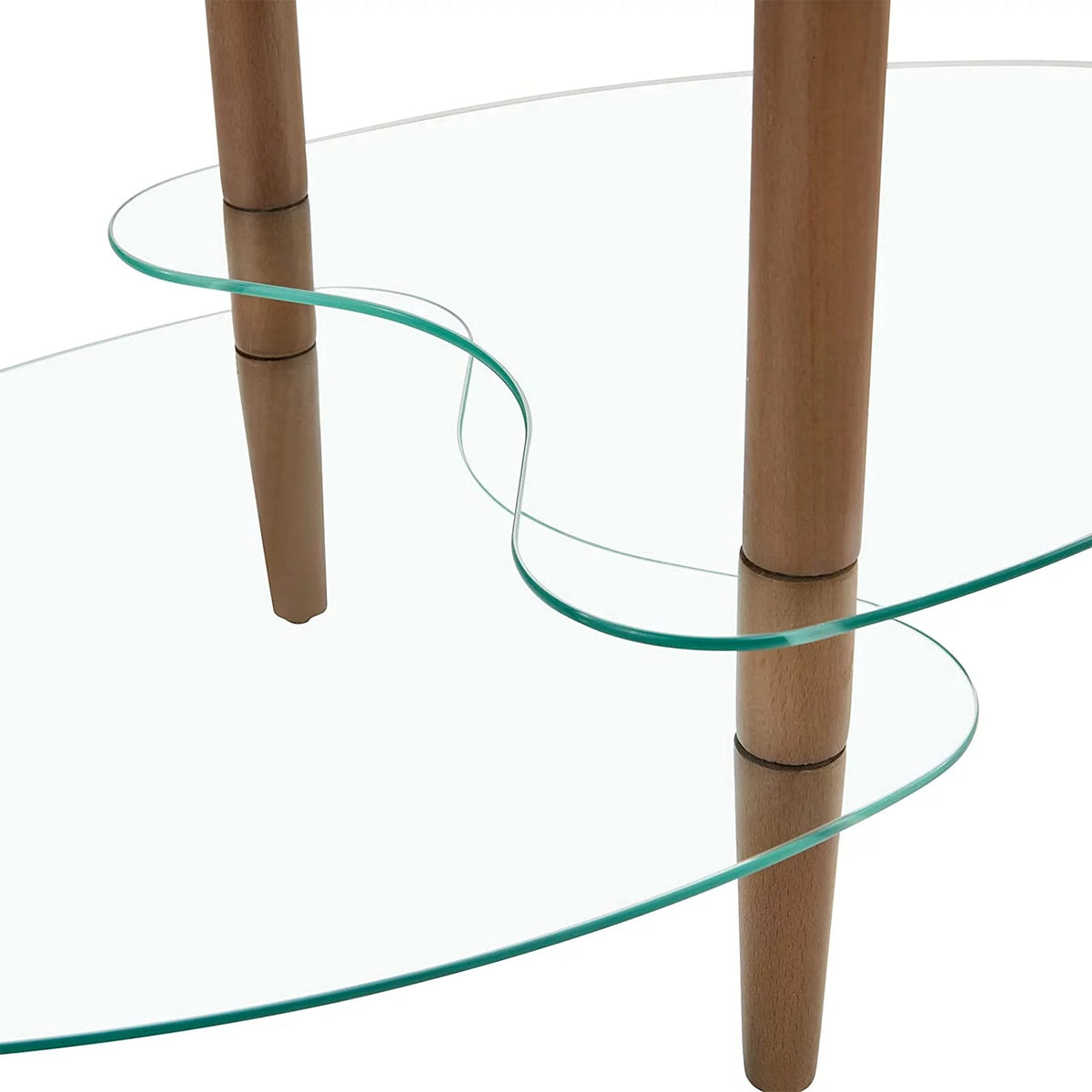Oval Glass Coffee Table with Oak Wood Legs P931