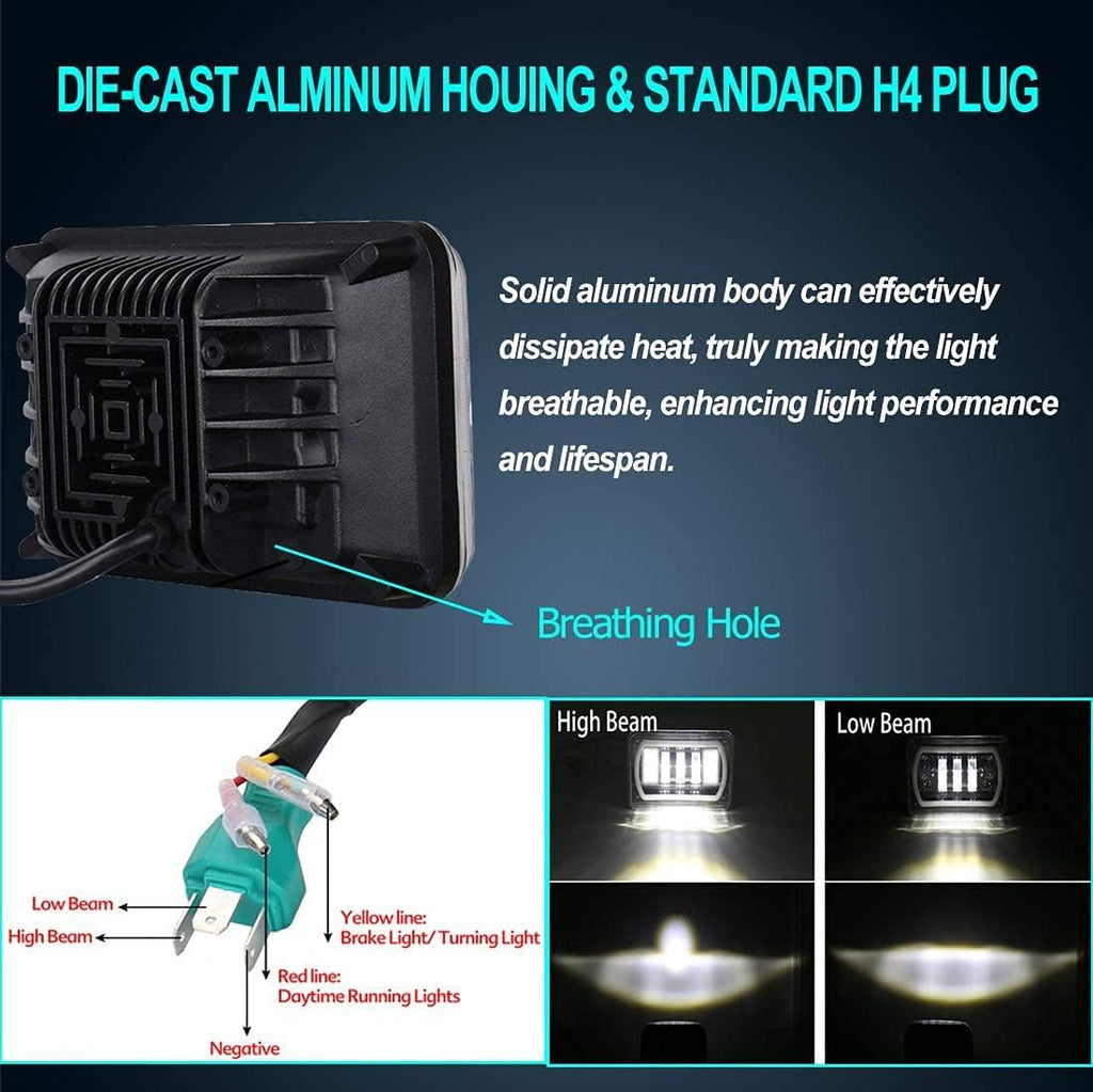 4x6 Inch LED Headlights Sealed Beam Hi/Lo Universal V8334