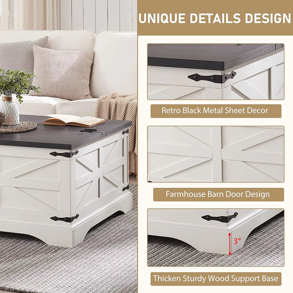 White Wood Lift-Top Coffee Table with Storage F995
