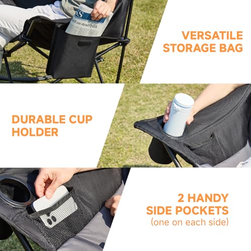 Oversized Padded Folding Rocking Camping Chair with Cup Holder and Carry Bag, Gray U692797