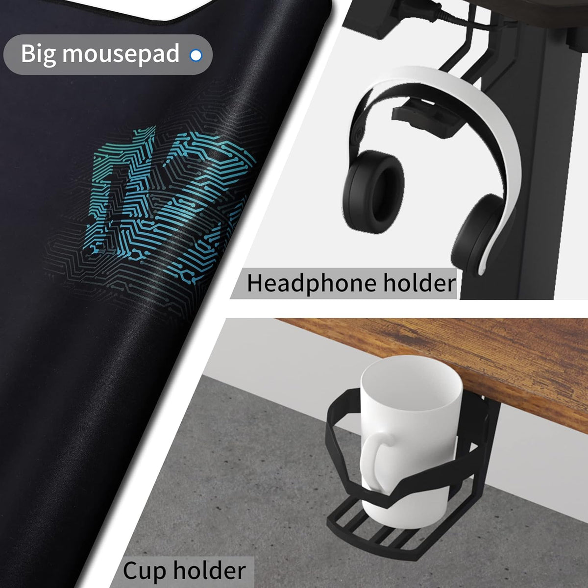 55 inch Adjustable Height Electric Standing Desk with Cup Holder, Headphone Hook, Cable Manager, Mouse pad, Walnut Wood Y3834