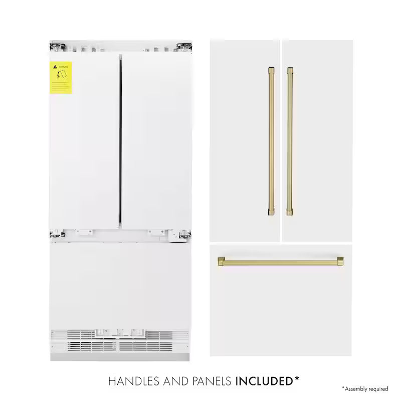 36 in. 3-Door French Door Refrigerator with Champagne Bronze Handles in White Matte C509