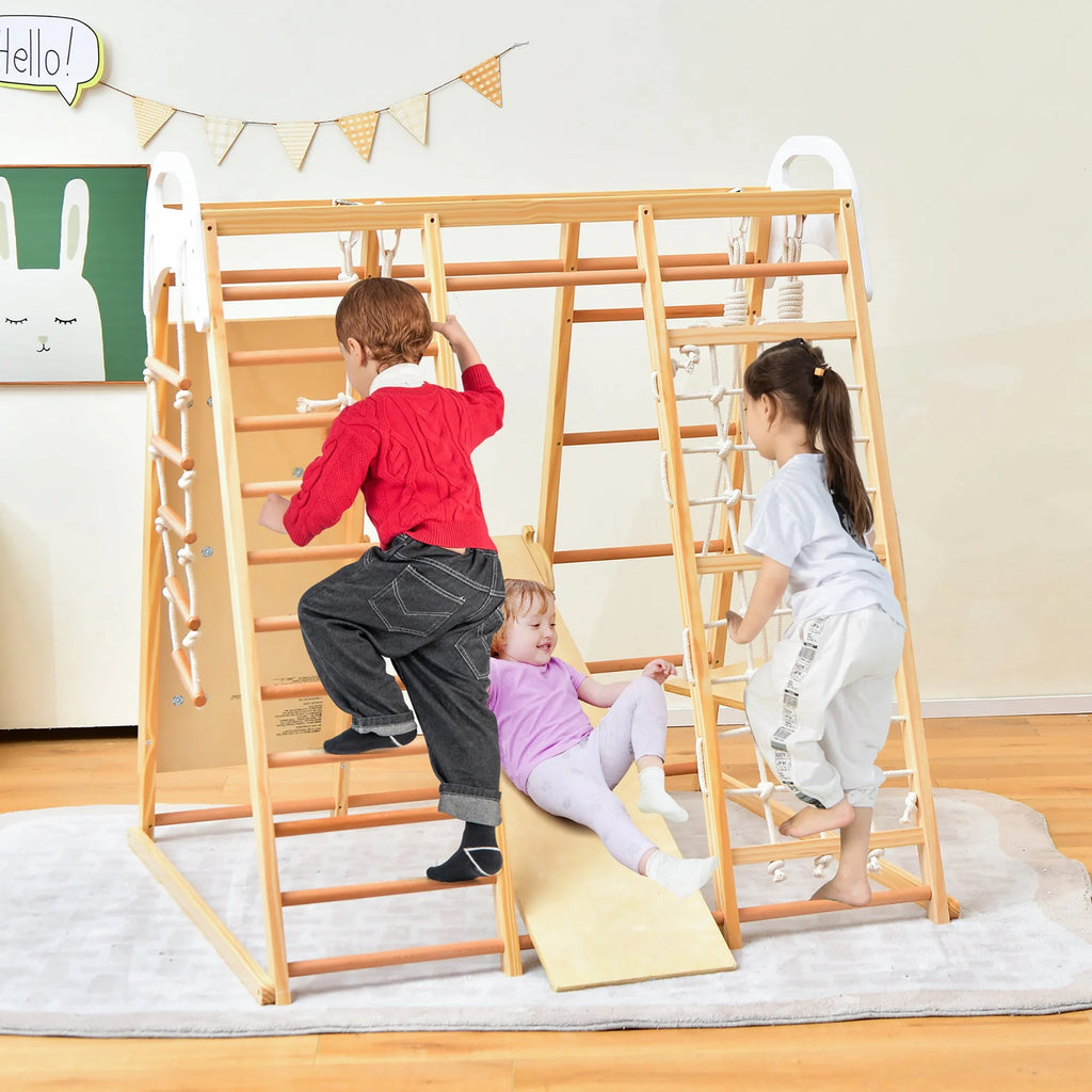 Wooden 8-in-1 Jungle Gym Playset with Monkey Bars G228297