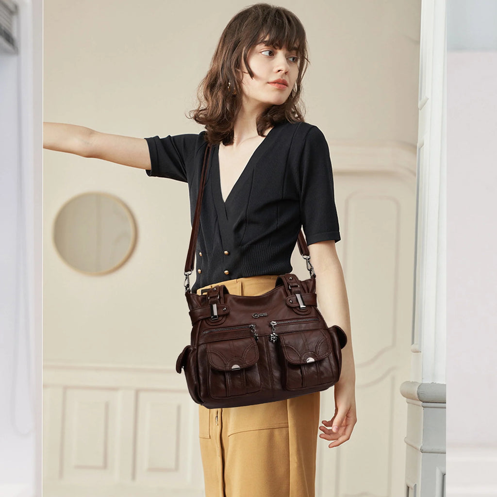 Large PU Leather Multi-Pocket Tote Bag D145825