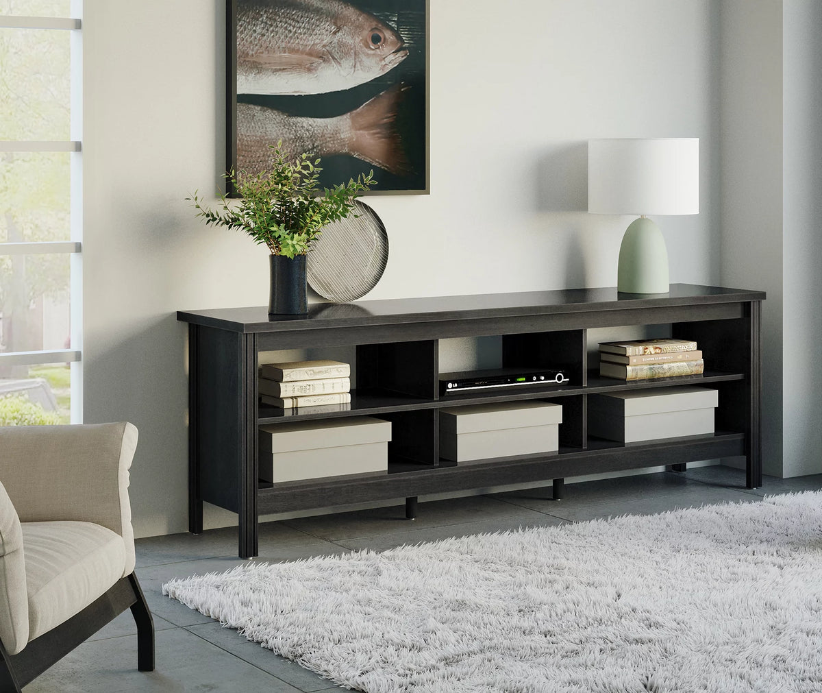 Black 6 Drawer Dresser TV Stand A6749