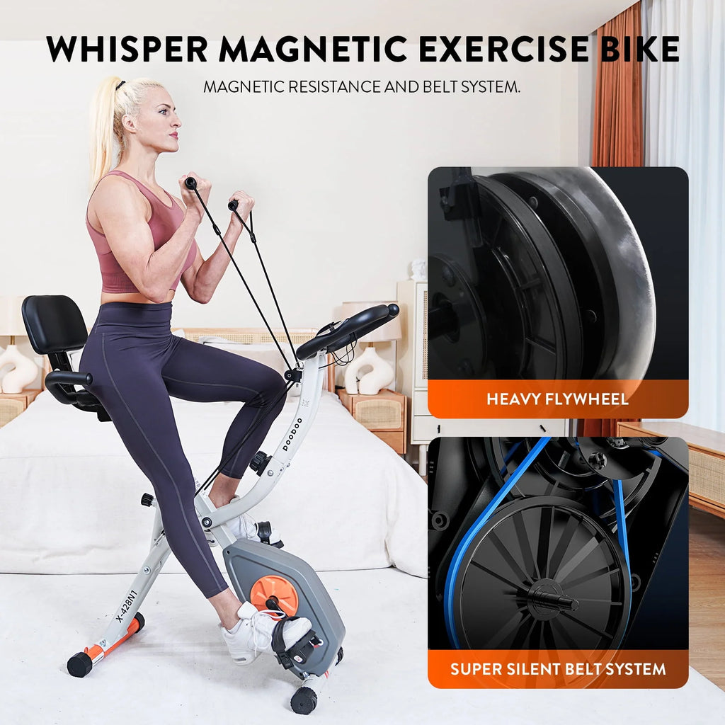 Upright Folding Magnetic Exercise Bike with Arm Resistance Bands L77111