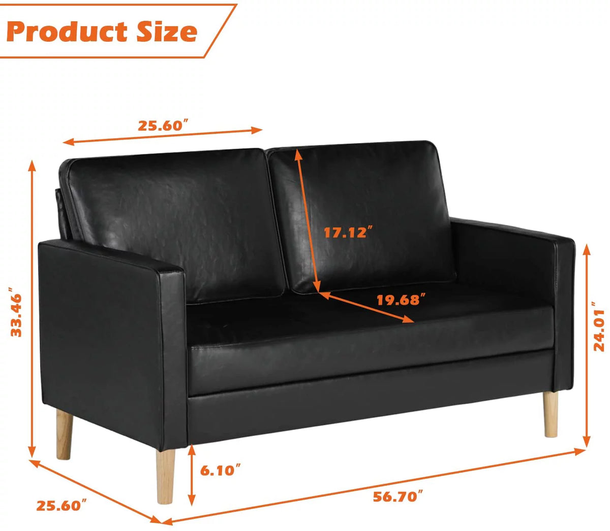 Mid-Century Faux Leather Loveseat Sofa G1901