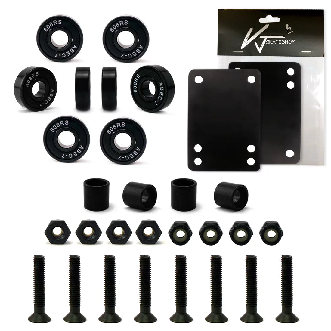 5 inch Black Skateboard Trucks and 60mm Gel Green Wheels Set E102040