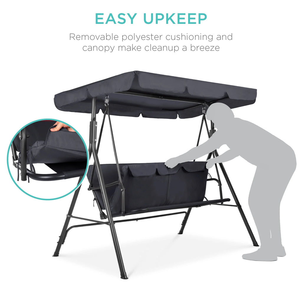 2-Person Convertible Canopy Swing Glider Lounge Chair with Removable Cushions Blue G4512