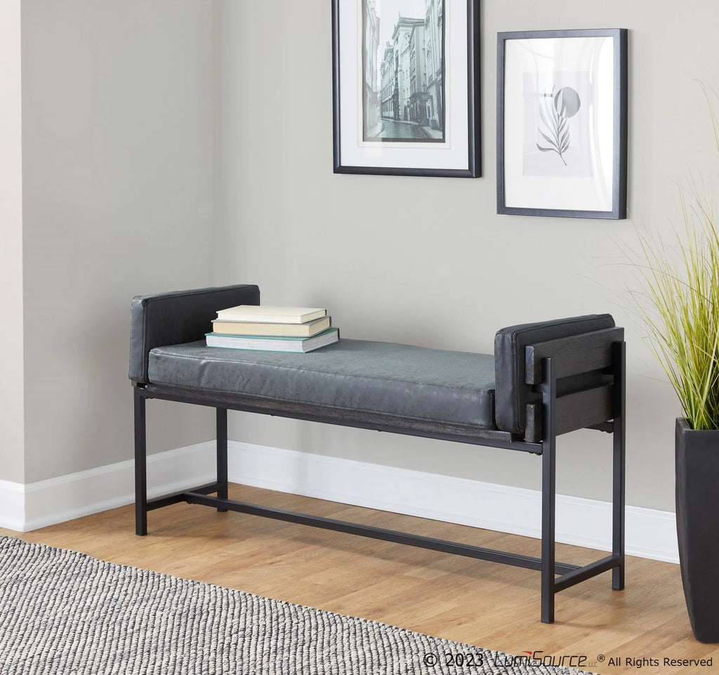 18" Farmhouse Bench with Black Metal and Grey Wood K7489