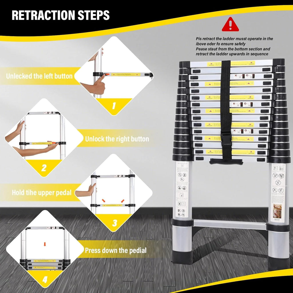 14.5FT Telescoping Aluminum Extension Ladder with Triangular Stabilizer G6185