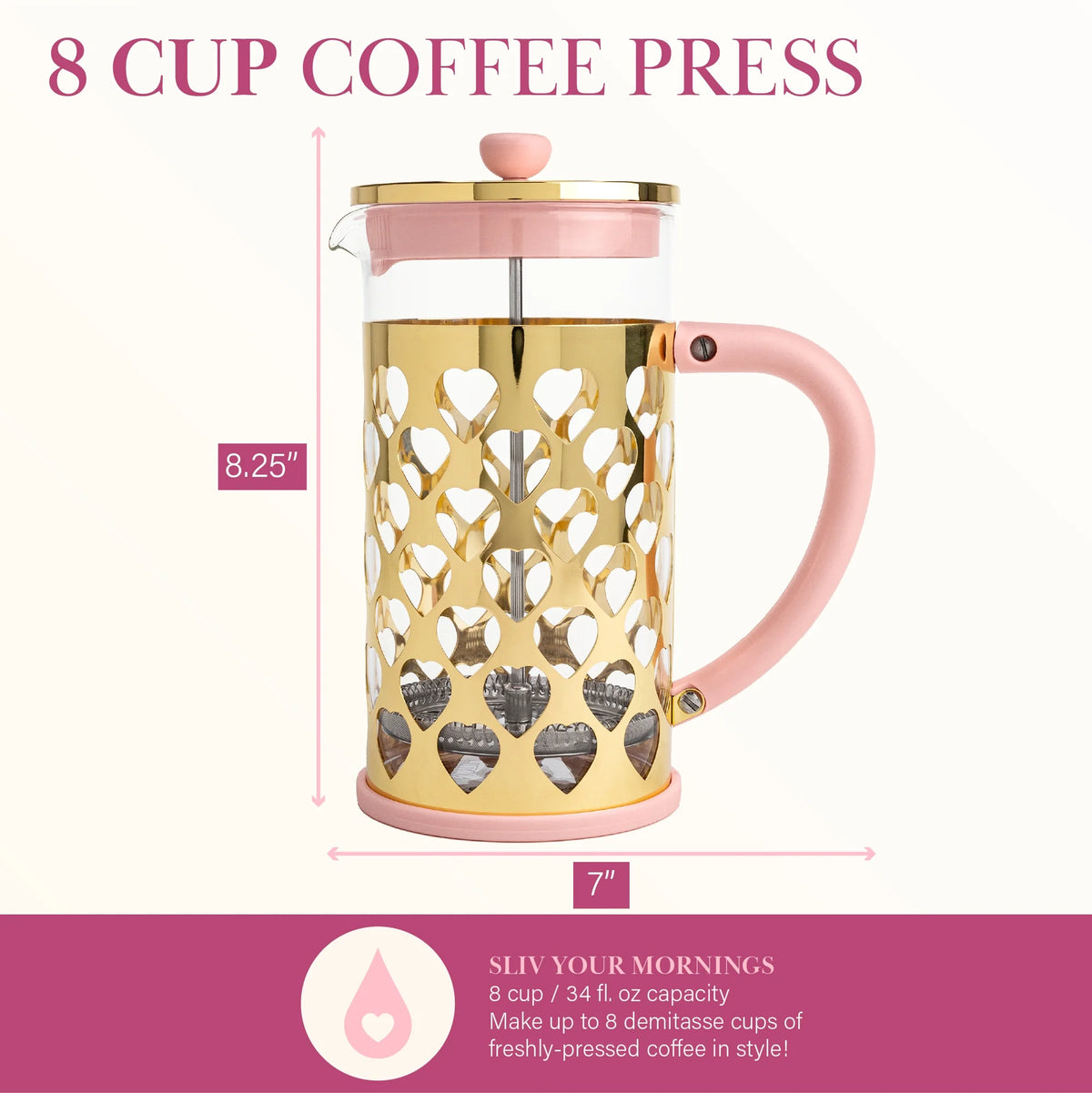 Pink French Press Coffee Maker 34 Ounce C303