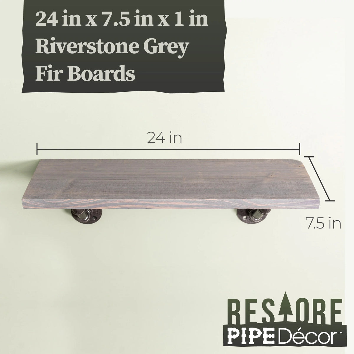 Grey Wood Wall Shelving with Steel Pipe Brackets V564103
