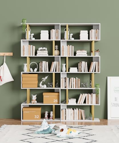 6 Tier Geometric S Shaped Wood Bookcase L2696