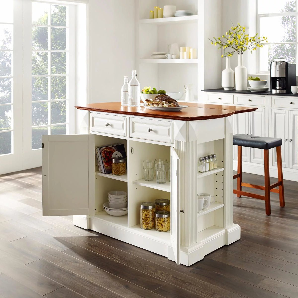 White Drop Leaf Kitchen Island with Stools K97735