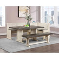 Antique White & Grey Wood Dining Table Set with Corner Storage Bench V102