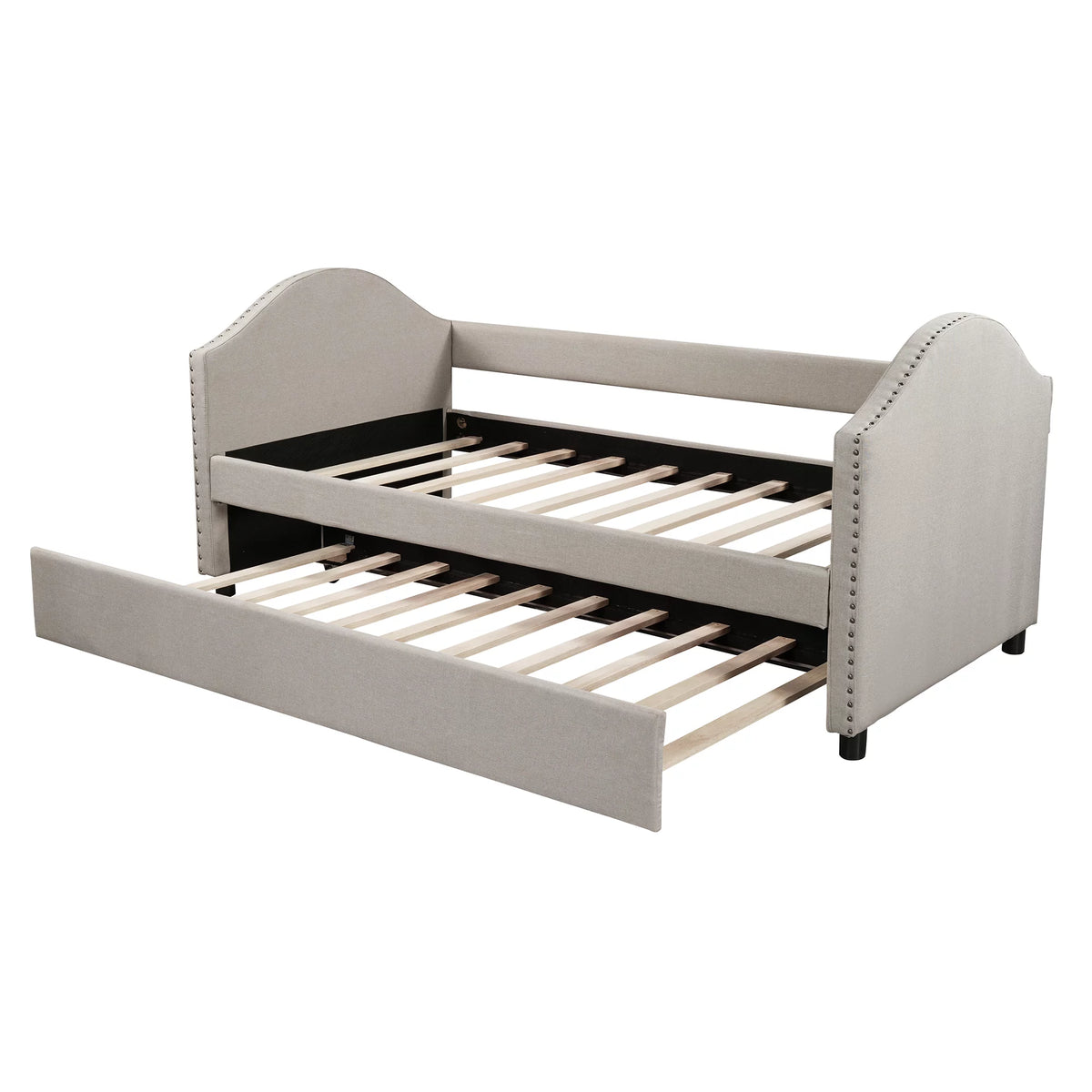 Beige Twin Size Upholstered Daybed with Trundle H40542