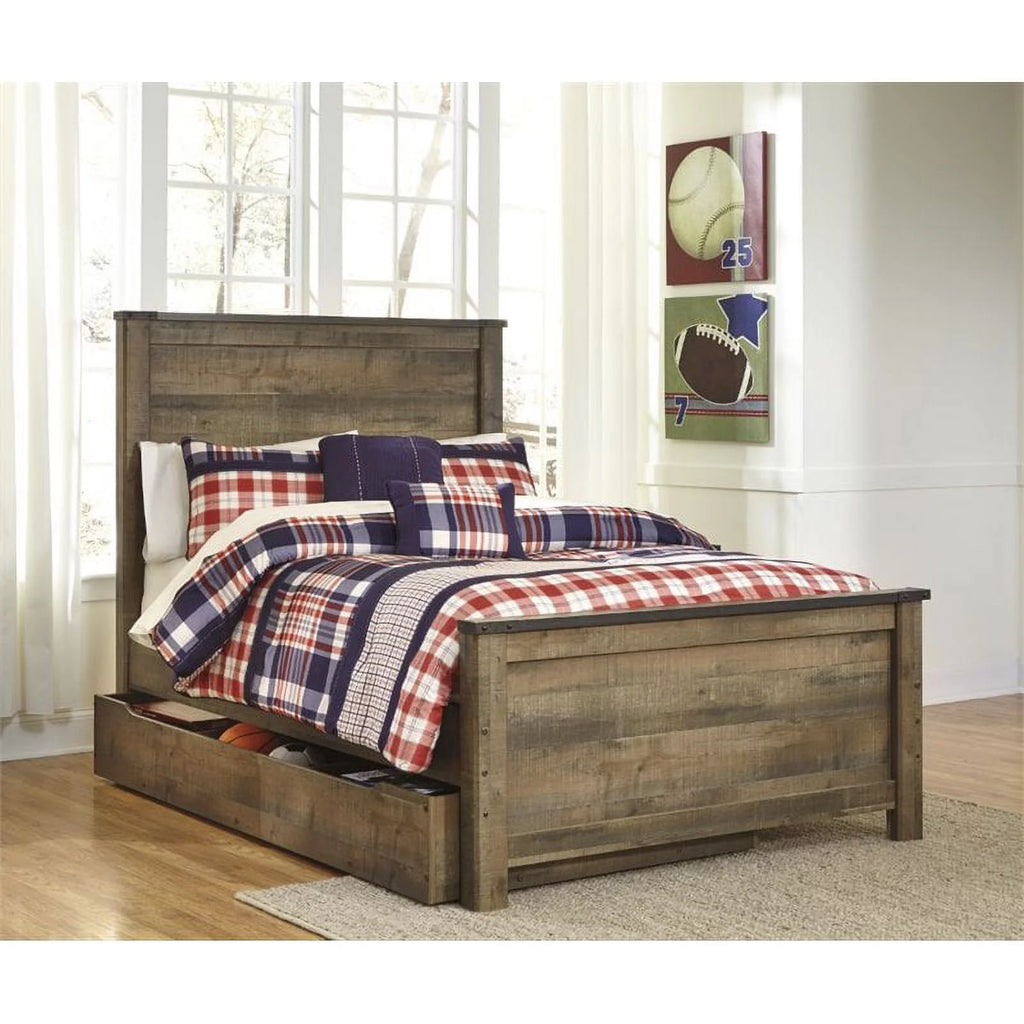 Full Panel Bed with Trundle in Brown H42909