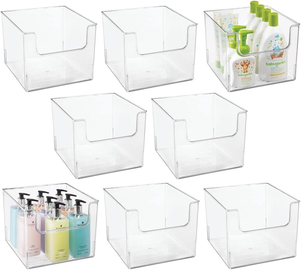 Clear Plastic 8 Pack Storage Basket Bin U711043