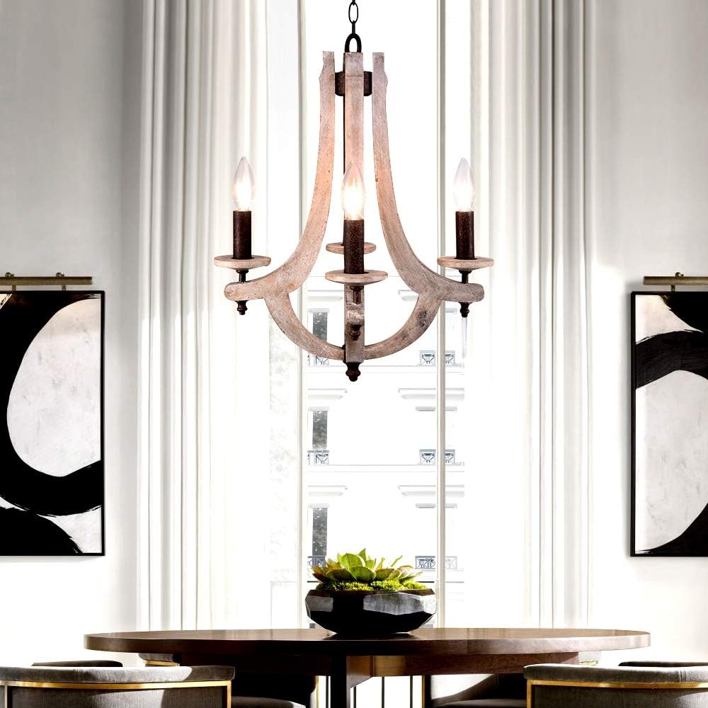 Retro Iron Wooden Chandelier 4 Candle Holder Light W15.7XH18.9 Inch Y43717