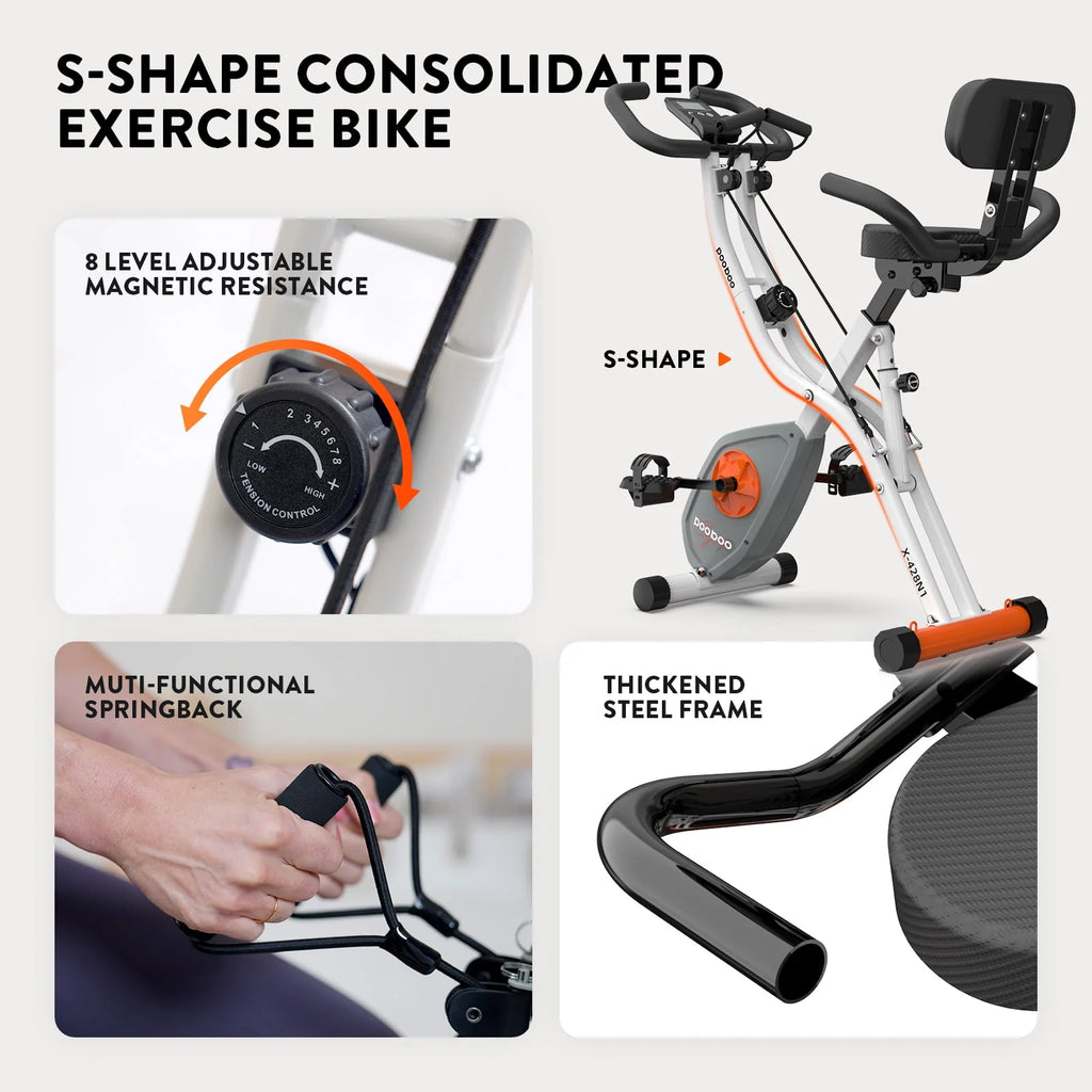 Upright Folding Magnetic Exercise Bike with Arm Resistance Bands L77111