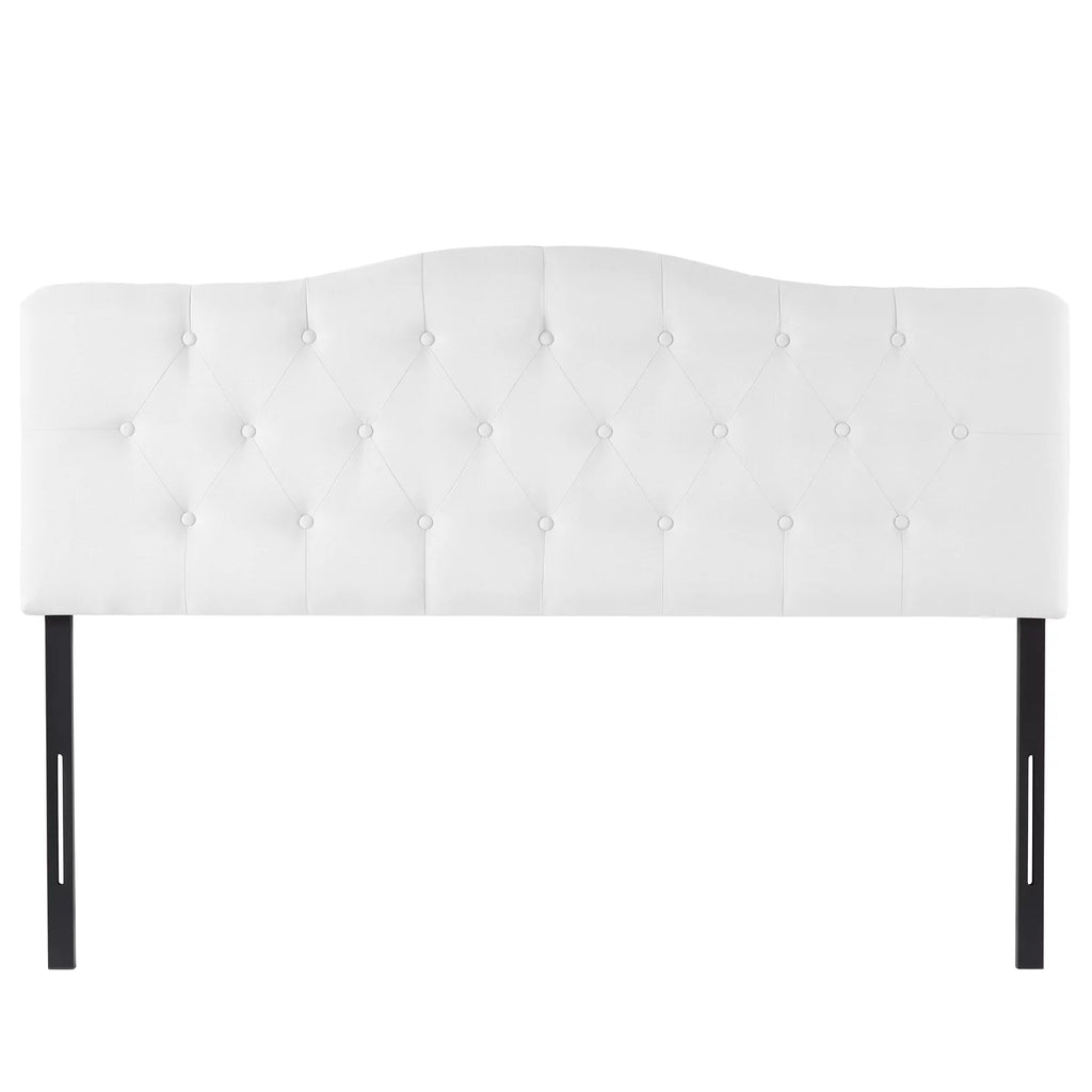 White Linen Upholstered Button Tufted Queen Headboard N32214