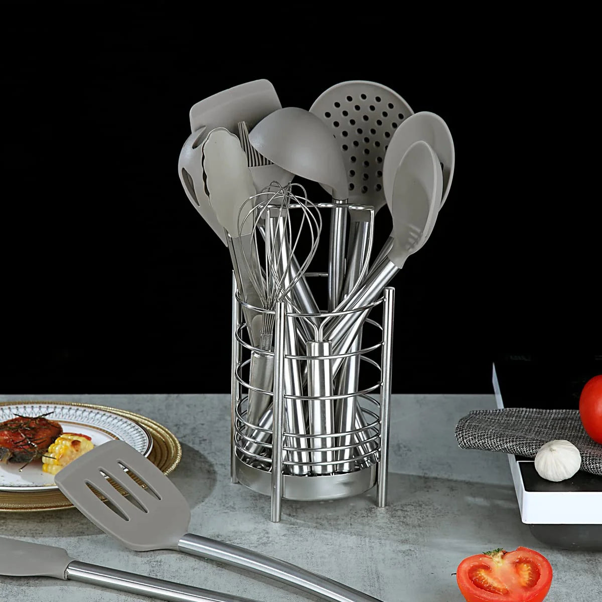 38 Pieces Silicone Kitchen Utensils Set With Stainless Steel Utensil Holder F399