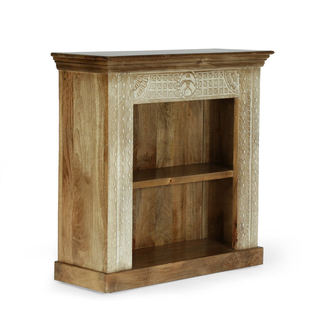 Walnut and Distressed White Mango Wood Bookcase Z9885