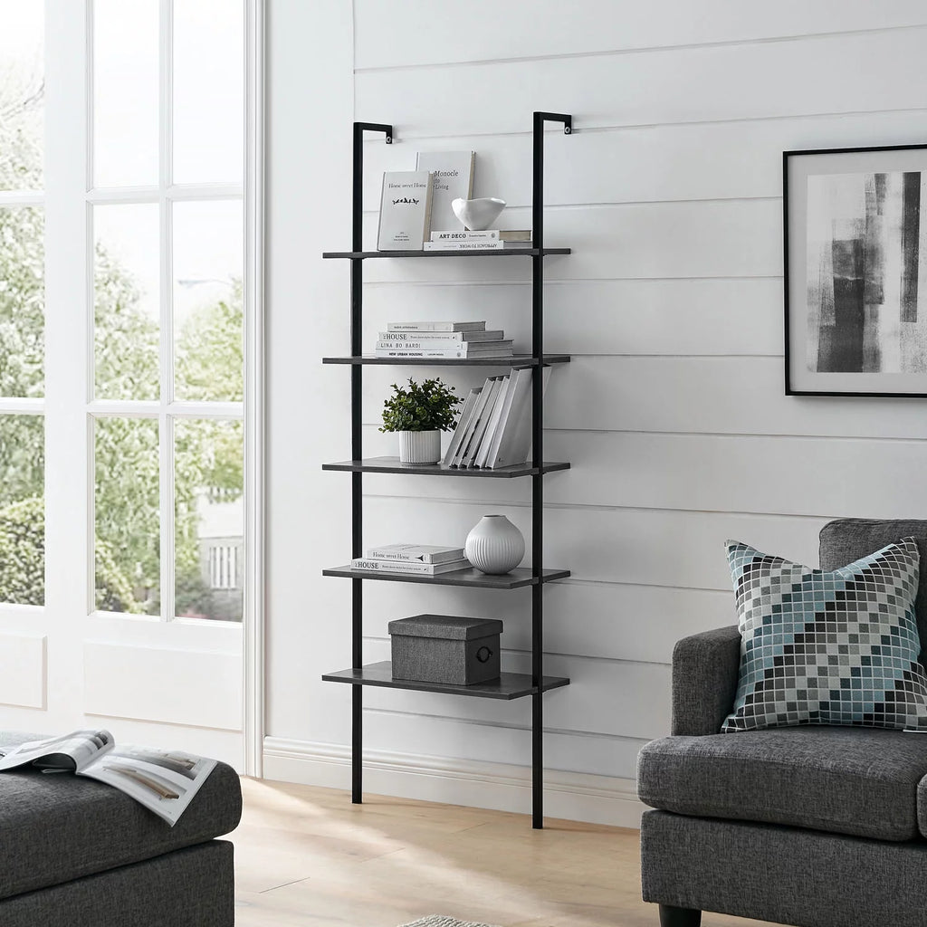 5 Tier Black Wall Mount Bookshelf Z24443