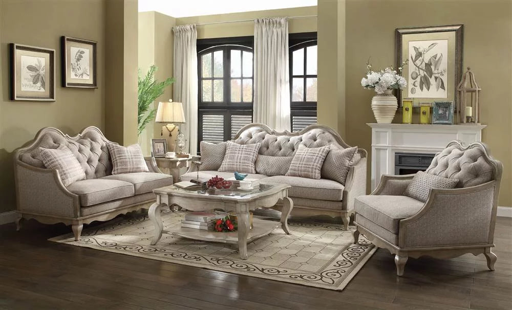 Beige Fabric Sofa with 5 Pillows E94449