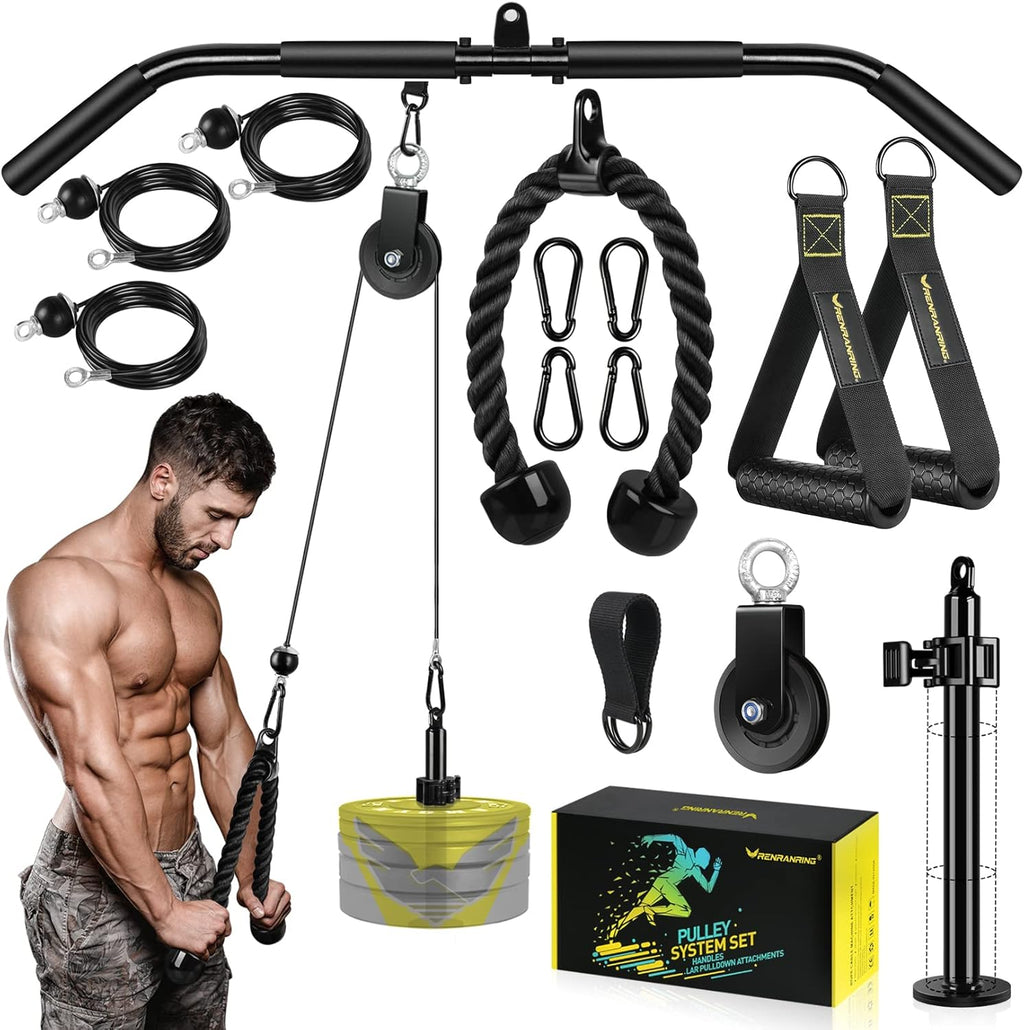 LAT and Lift Pulley System Cable Machine Attachments with Loading Pin, Handle and Tricep Rope Z99119