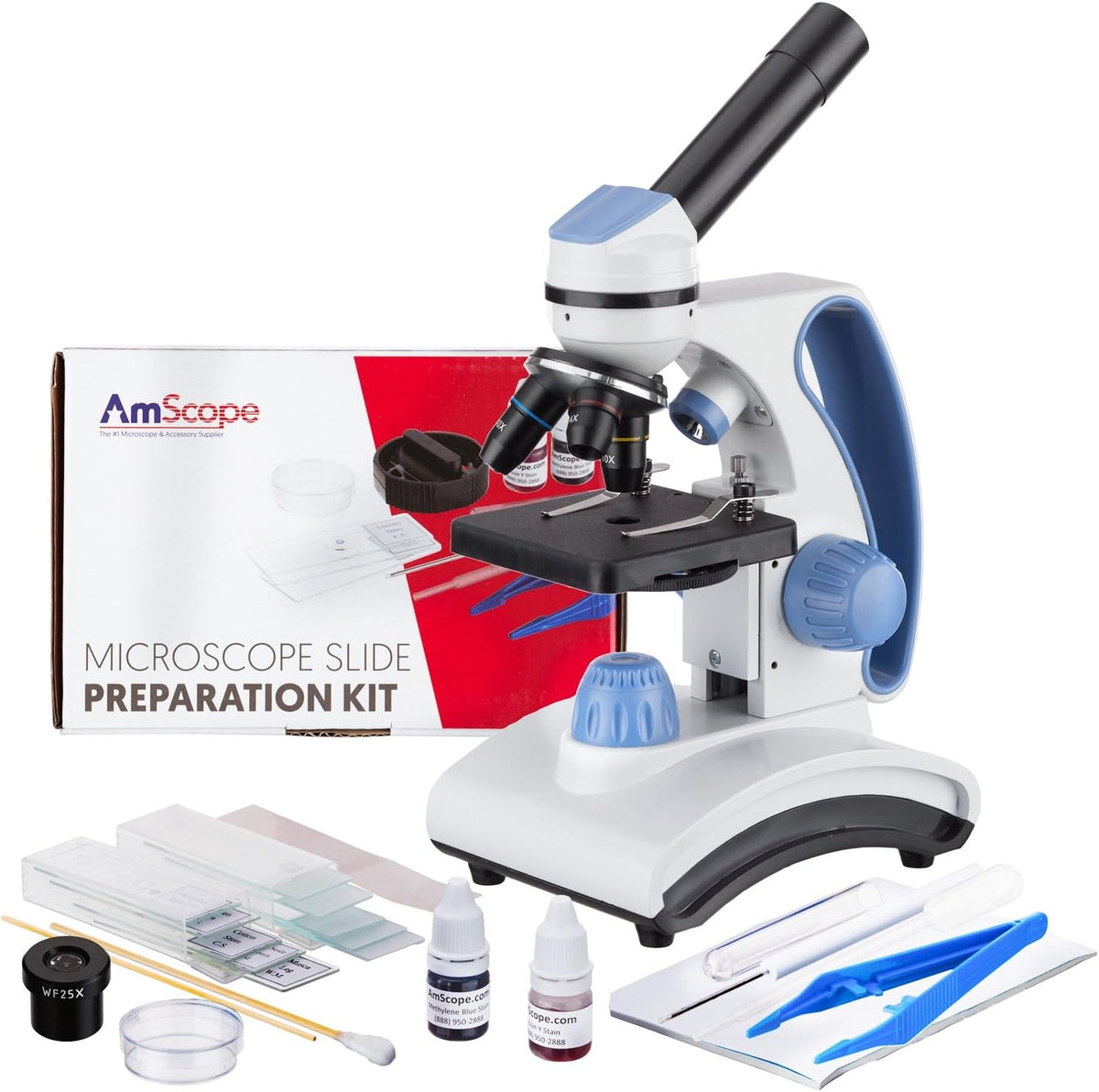 40X-1000X Student Lab Compound Monocular Microscope with Optical Glass Lenses and Slide Preparation Kit A3896