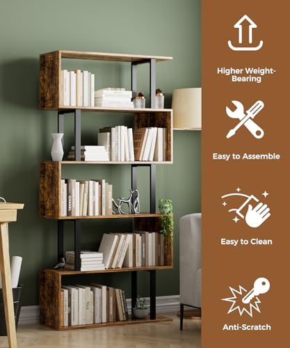 6 Tier Geometric S Shaped Wood Bookcase L2696