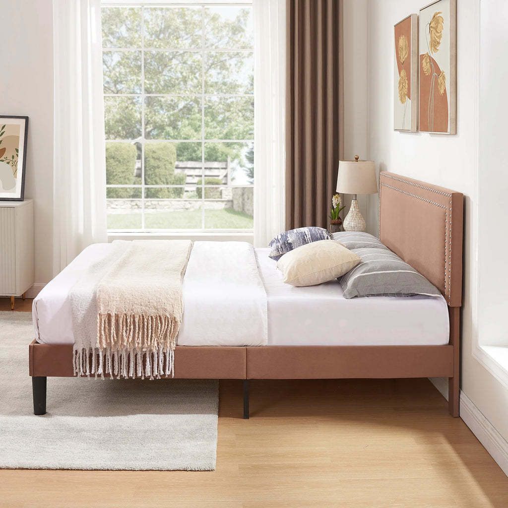 Queen Size Platform Bed Frame with Adjustable Upholstered Headboard E208