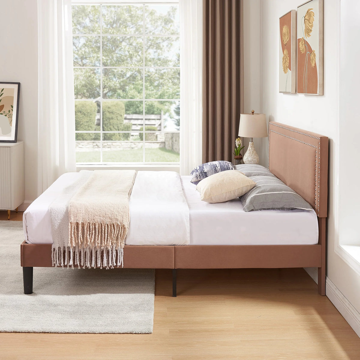 Queen Size Platform Bed Frame with Adjustable Upholstered Headboard E208