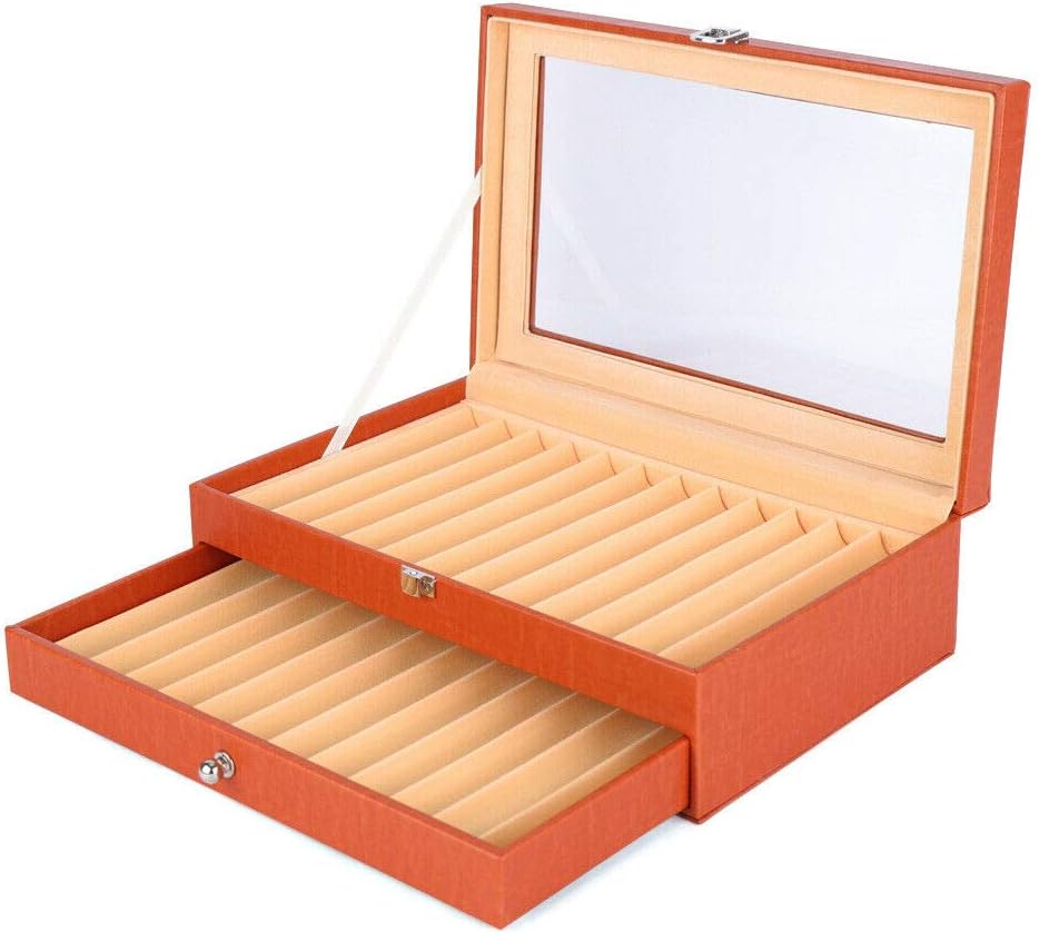 Leather Pen Display Case Storage Organizer Box with Drawer (Black, 36 Slot) E8412