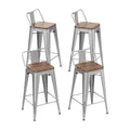 Metal Bar Stools Set of 4 24" Silver Wood Top Low Back X7795